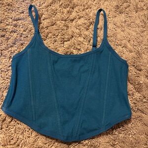 Teal Ribbed Corset Top